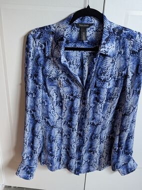 White House Black Market Blue Snakeskin Print Blouse